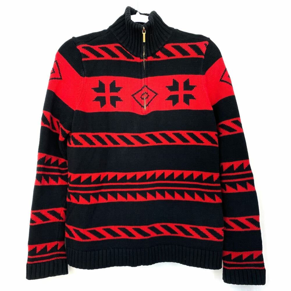 Chaps Sweater Womens Medium Fair Isle Snowflake Red Black Southwestern 90s Vtg